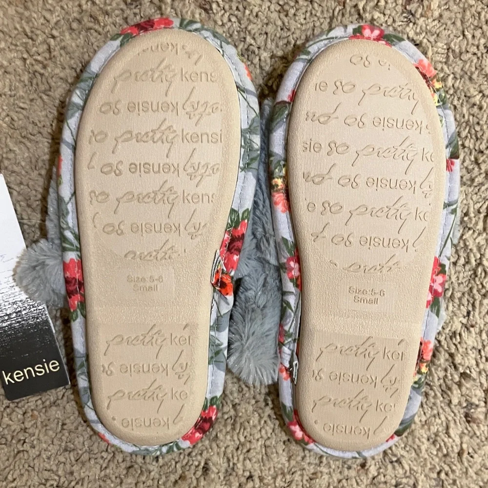 Kensie Kids' Floral Gray Bunny Slipper with grip bottom